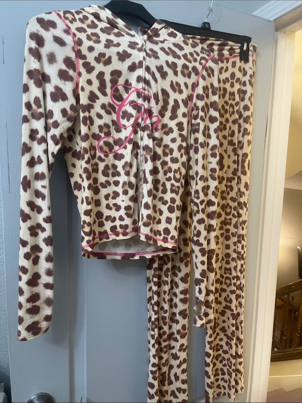 I.AM.GIA Cream and Brown Leopard Hooded with Pink Trim